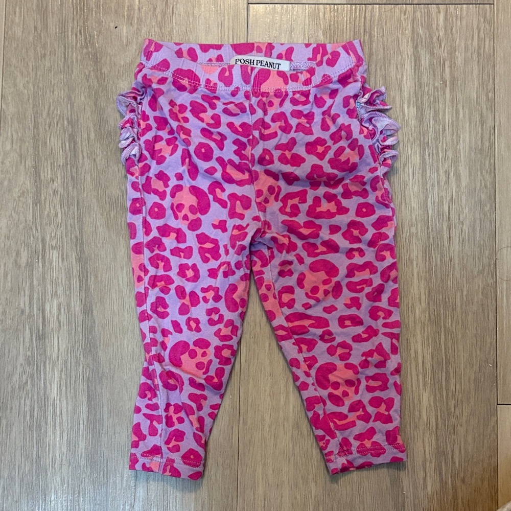 Posh Peanut bamboo leopard Fuchsia and Purple Kids Leggings 3-6 months